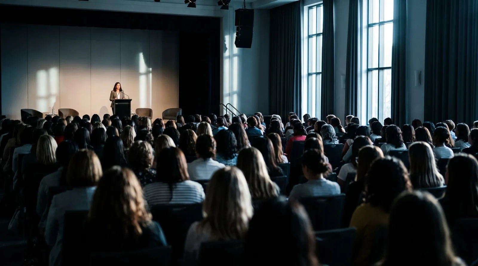 A full hall of women at a leadership forum